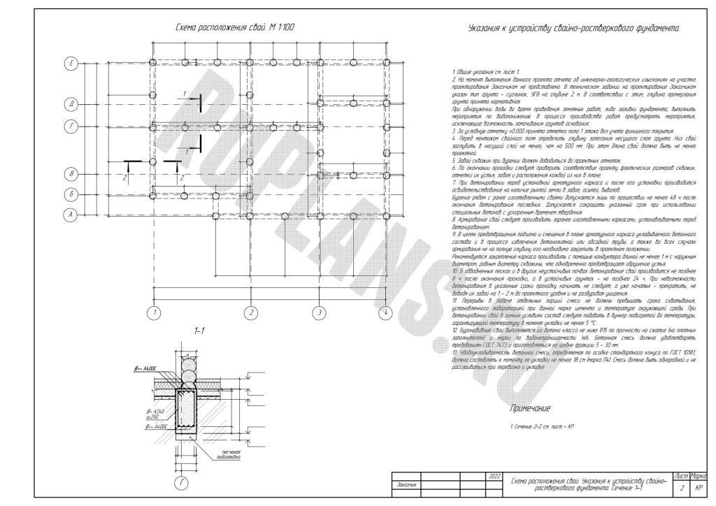 3. План фундамента. Указания к фундаменту